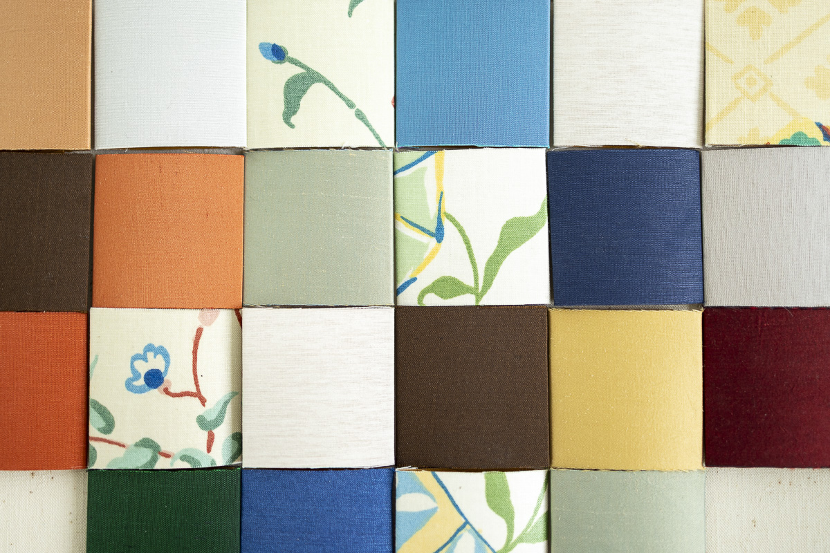 Detail of layered silk and cotton chintz in heritage textile art piece